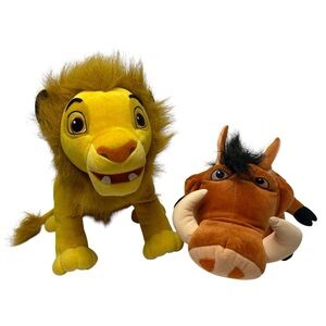DISNEY Lion King Vintage 2003 Simba Adult Pumba Plush Stuffed Animals Set of 2